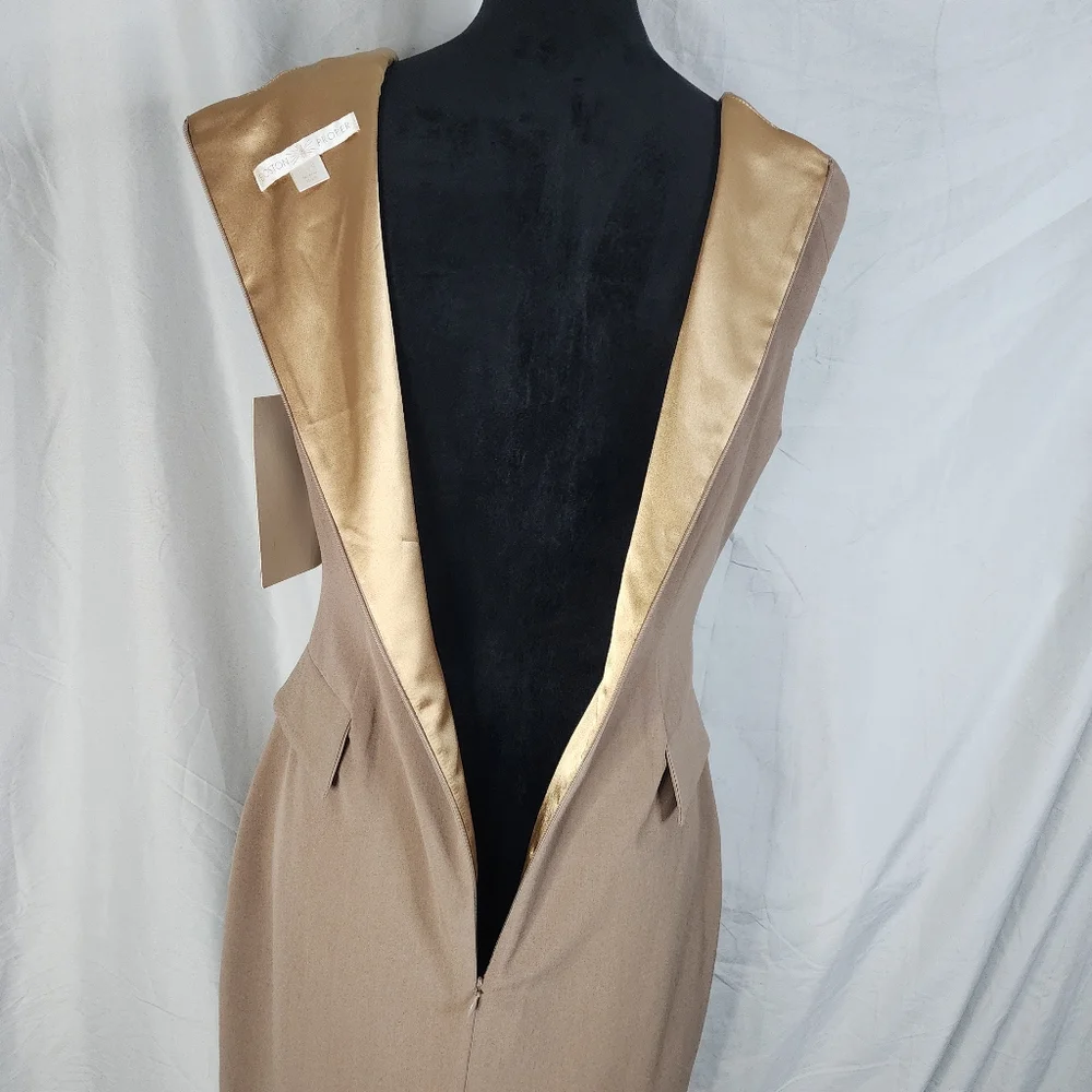 New! BOSTON PROPER Size 6 Brown Sleeveless Cowl Neck Satin Lined Sheath Dress - Picture 12 of 14